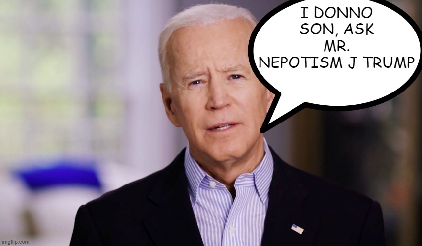 Joe Biden 2020 | I DONNO SON, ASK MR. NEPOTISM J TRUMP | image tagged in joe biden 2020 | made w/ Imgflip meme maker