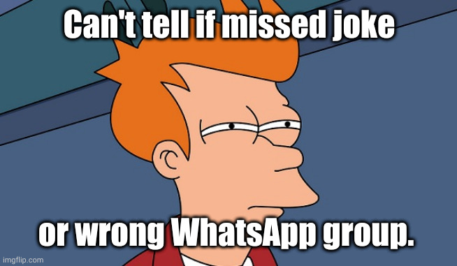 Can't tell if | Can't tell if missed joke; or wrong WhatsApp group. | image tagged in can't tell if,didnt-get,whatsapp | made w/ Imgflip meme maker