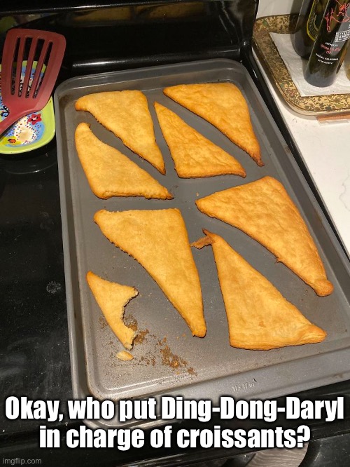 Please Keep Daryl Out of the Kitchen | Okay, who put Ding-Dong-Daryl in charge of croissants? | image tagged in funny memes,ding-dong-daryl,croissant | made w/ Imgflip meme maker