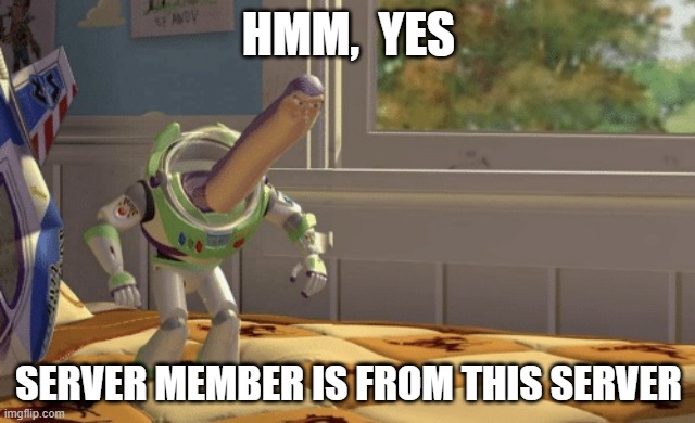 Hmm yes | HMM,  YES; SERVER MEMBER IS FROM THIS SERVER | image tagged in hmm yes | made w/ Imgflip meme maker