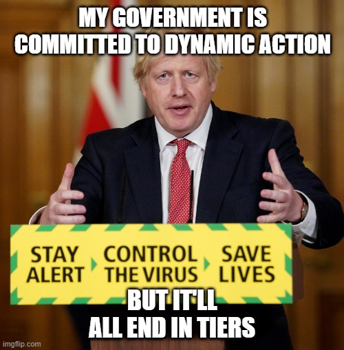 boris | MY GOVERNMENT IS COMMITTED TO DYNAMIC ACTION; BUT IT'LL ALL END IN TIERS | image tagged in boris | made w/ Imgflip meme maker