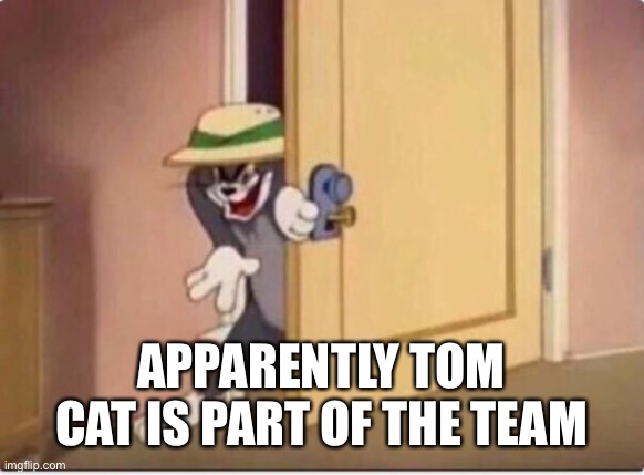 TOM SNEAKING IN A ROOM | APPARENTLY TOM CAT IS PART OF THE TEAM | image tagged in tom sneaking in a room | made w/ Imgflip meme maker
