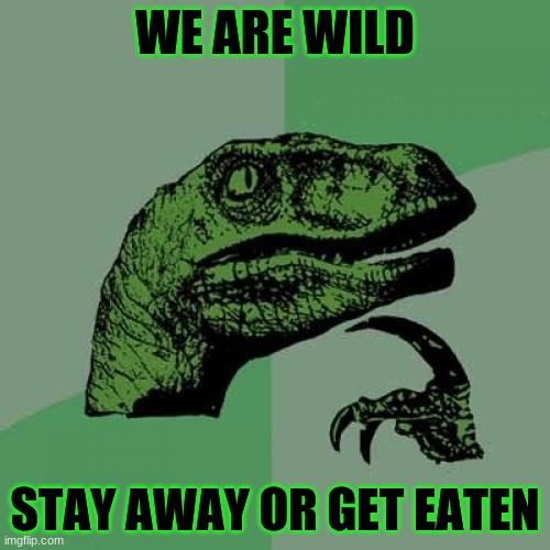 Philosoraptor Meme | WE ARE WILD; STAY AWAY OR GET EATEN | image tagged in memes,philosoraptor | made w/ Imgflip meme maker