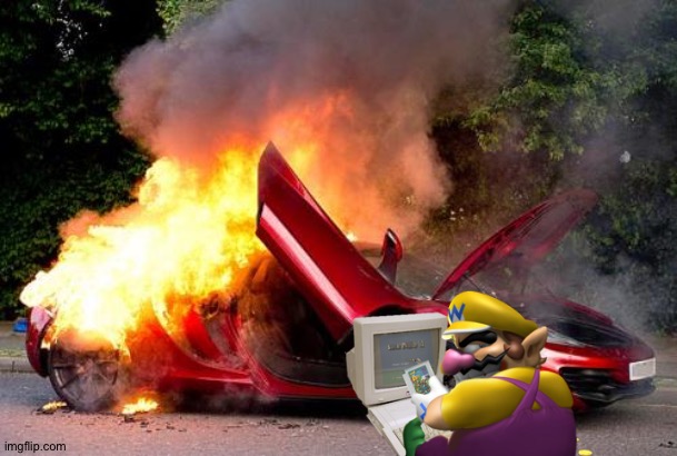 Wario_dies_by_playing_computer_games_while_his_car_is_on_fire.mp3 | image tagged in funny,wario | made w/ Imgflip meme maker