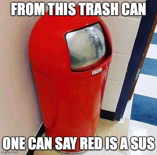 Red Trash Can | FROM THIS TRASH CAN; ONE CAN SAY RED IS A SUS | image tagged in among us,memes,trash can,gaming | made w/ Imgflip meme maker