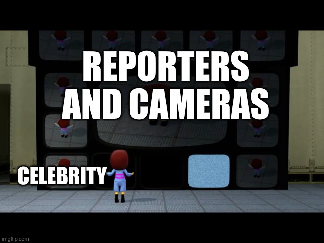 Undertale | REPORTERS AND CAMERAS; CELEBRITY | image tagged in undertale,celebrity,reporters,alphys lab | made w/ Imgflip meme maker
