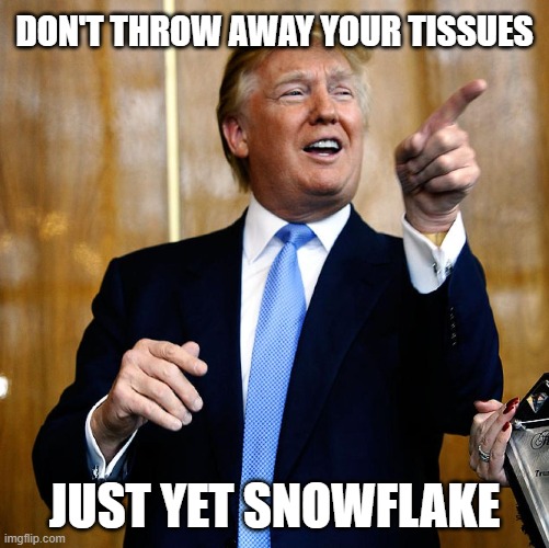 Donal Trump Birthday | DON'T THROW AWAY YOUR TISSUES JUST YET SNOWFLAKE | image tagged in donal trump birthday | made w/ Imgflip meme maker