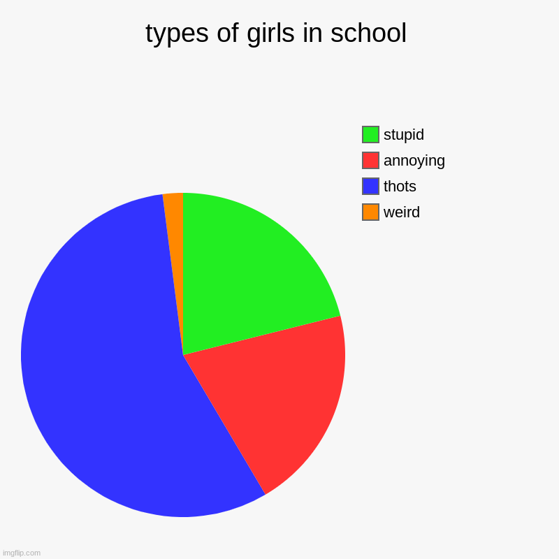 types of girls in school | weird, thots, annoying , stupid | image tagged in charts,pie charts | made w/ Imgflip chart maker