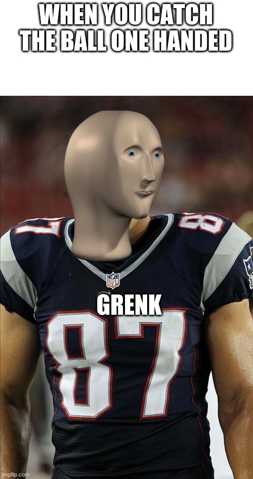 gronkowski | WHEN YOU CATCH THE BALL ONE HANDED; GRENK | image tagged in gronkowski | made w/ Imgflip meme maker