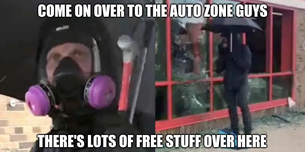 umbrella man | COME ON OVER TO THE AUTO ZONE GUYS THERE'S LOTS OF FREE STUFF OVER HERE | image tagged in umbrella man | made w/ Imgflip meme maker
