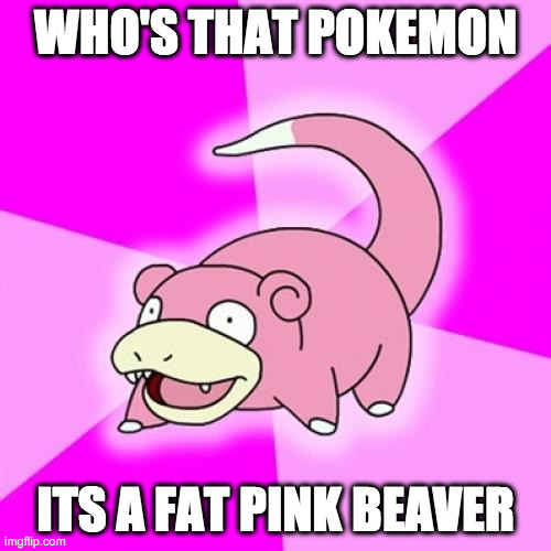 Slowpoke | WHO'S THAT POKEMON; ITS A FAT PINK BEAVER | image tagged in memes,slowpoke | made w/ Imgflip meme maker