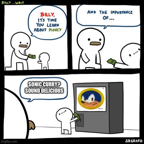 Billy, It's Time You Learn About Money | SONIC CURRY? SOUND DELICIOUS | image tagged in billy it's time you learn about money | made w/ Imgflip meme maker