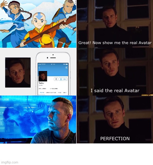 THE REAL AVATAR | Great! Now show me the real Avatar; I said the real Avatar; PERFECTION | image tagged in perfection,avatar,funny,science fiction,movies,twitter | made w/ Imgflip meme maker