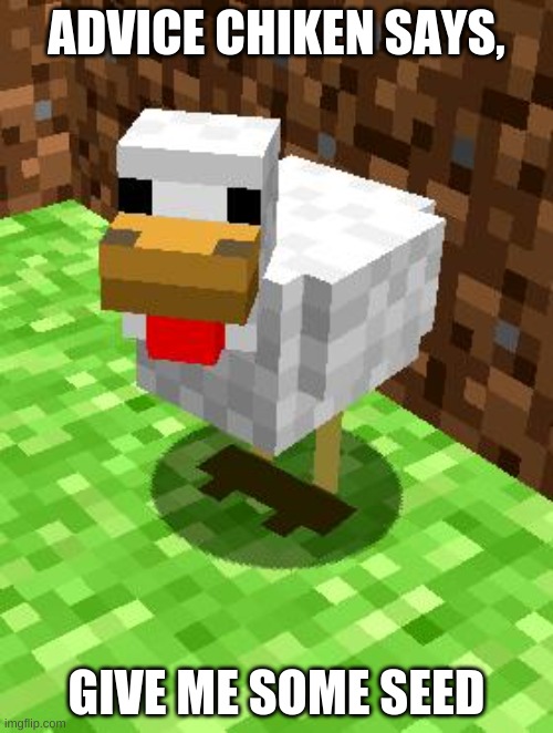 clock cluck | ADVICE CHICKEN SAYS, GIVE ME SOME SEED | image tagged in minecraft advice chicken | made w/ Imgflip meme maker