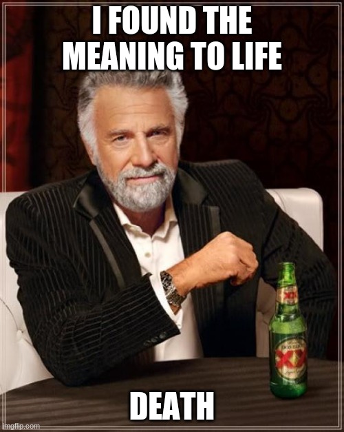 I did | I FOUND THE MEANING TO LIFE; DEATH | image tagged in memes,the most interesting man in the world | made w/ Imgflip meme maker