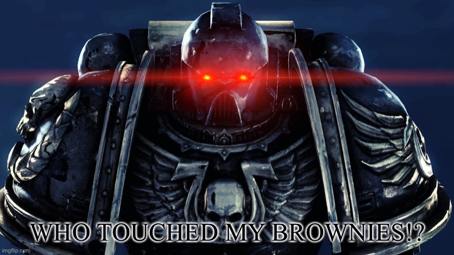 Space Marines | WHO TOUCHED MY BROWNIES!? | image tagged in space marines | made w/ Imgflip meme maker