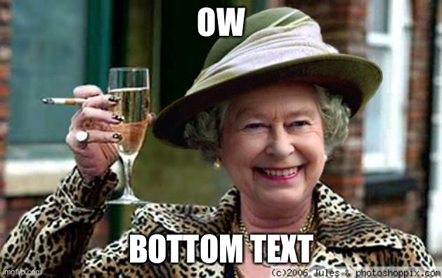 Queen Elizabeth | OW BOTTOM TEXT | image tagged in queen elizabeth | made w/ Imgflip meme maker