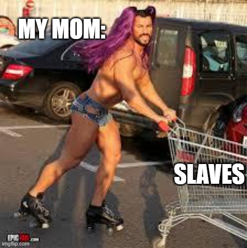 slave shopping | MY MOM:; SLAVES | image tagged in shopping dude | made w/ Imgflip meme maker