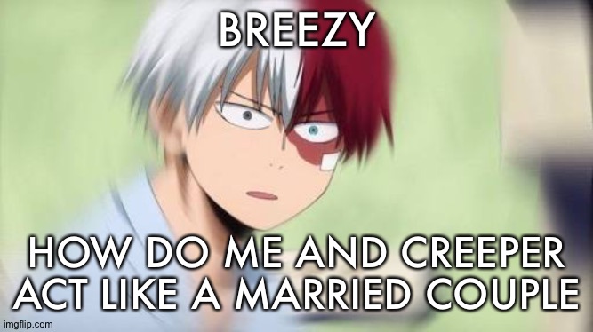 Todoroki confused af | BREEZY; HOW DO ME AND CREEPER ACT LIKE A MARRIED COUPLE | image tagged in todoroki confused af | made w/ Imgflip meme maker