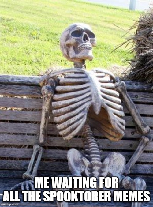 bruh | ME WAITING FOR ALL THE SPOOKTOBER MEMES | image tagged in memes,waiting skeleton | made w/ Imgflip meme maker