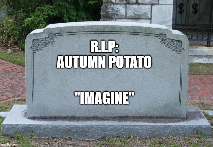 Gravestone | R.I.P:
AUTUMN POTATO; "IMAGINE" | image tagged in gravestone | made w/ Imgflip meme maker