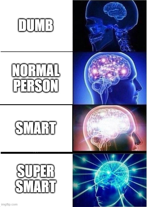 Brains | DUMB; NORMAL
PERSON; SMART; SUPER
SMART | image tagged in memes,expanding brain | made w/ Imgflip meme maker
