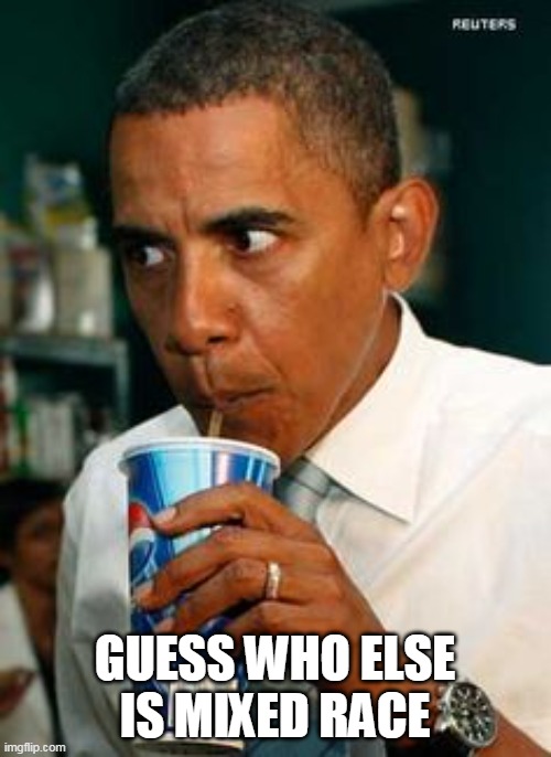 obama worried | GUESS WHO ELSE IS MIXED RACE | image tagged in obama worried | made w/ Imgflip meme maker