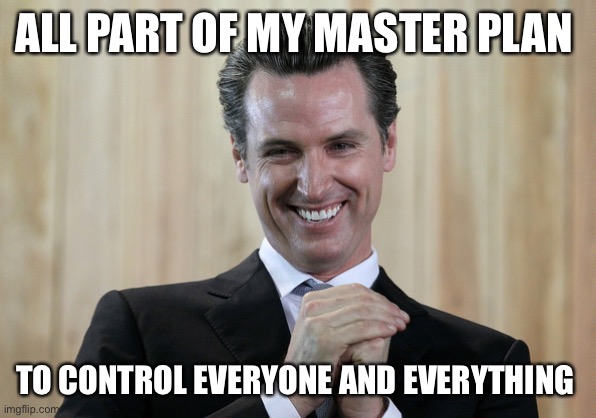 Scheming Gavin Newsom  | ALL PART OF MY MASTER PLAN TO CONTROL EVERYONE AND EVERYTHING | image tagged in scheming gavin newsom | made w/ Imgflip meme maker