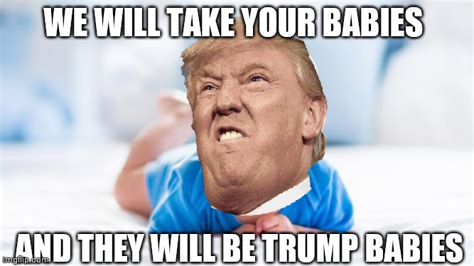 WE WILL TAKE YOUR BABIES; AND THEY WILL BE TRUMP BABIES | image tagged in donald trump | made w/ Imgflip meme maker