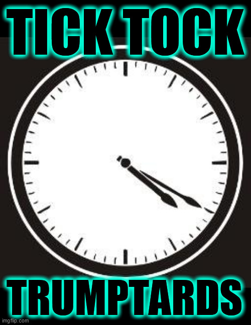 Attention Trumpers! Your days are very numbered. If I had my way, you would ALL enter a re-education camp on January 21st. | TICK TOCK; TRUMPTARDS | image tagged in tick tock,dump trump,trump supporters,trumptards,re-education,2020 elections | made w/ Imgflip meme maker