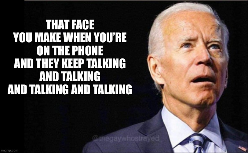 Joe Biden | THAT FACE YOU MAKE WHEN YOU’RE ON THE PHONE AND THEY KEEP TALKING AND TALKING AND TALKING AND TALKING | image tagged in joe biden,memes,funny,telephone | made w/ Imgflip meme maker