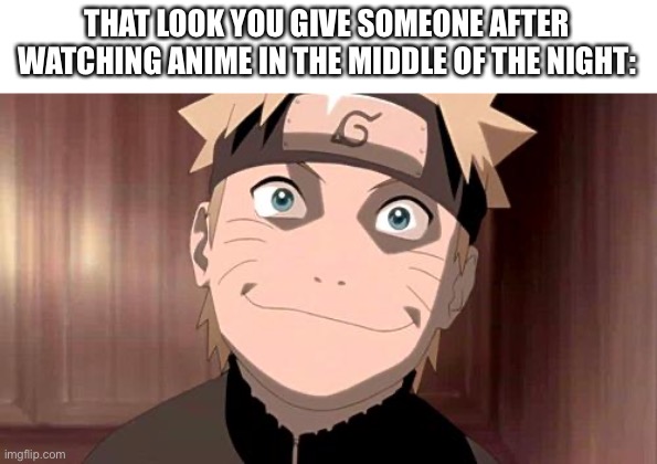 Norutoooo | THAT LOOK YOU GIVE SOMEONE AFTER WATCHING ANIME IN THE MIDDLE OF THE NIGHT: | image tagged in naruto | made w/ Imgflip meme maker