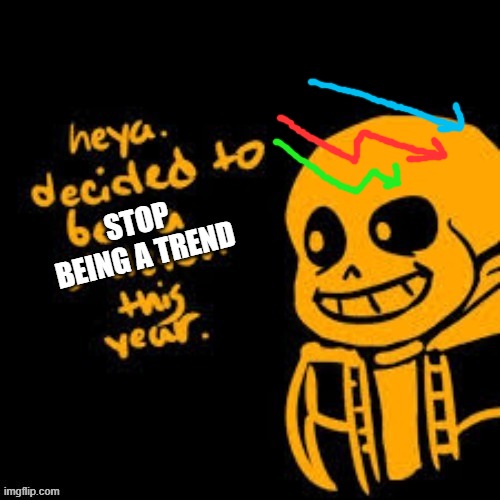 Heya Sans | STOP BEING A TREND | image tagged in heya sans | made w/ Imgflip meme maker