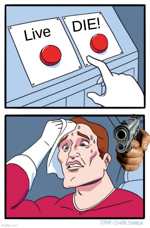 Two Buttons Meme | DIE! Live | image tagged in memes,two buttons | made w/ Imgflip meme maker