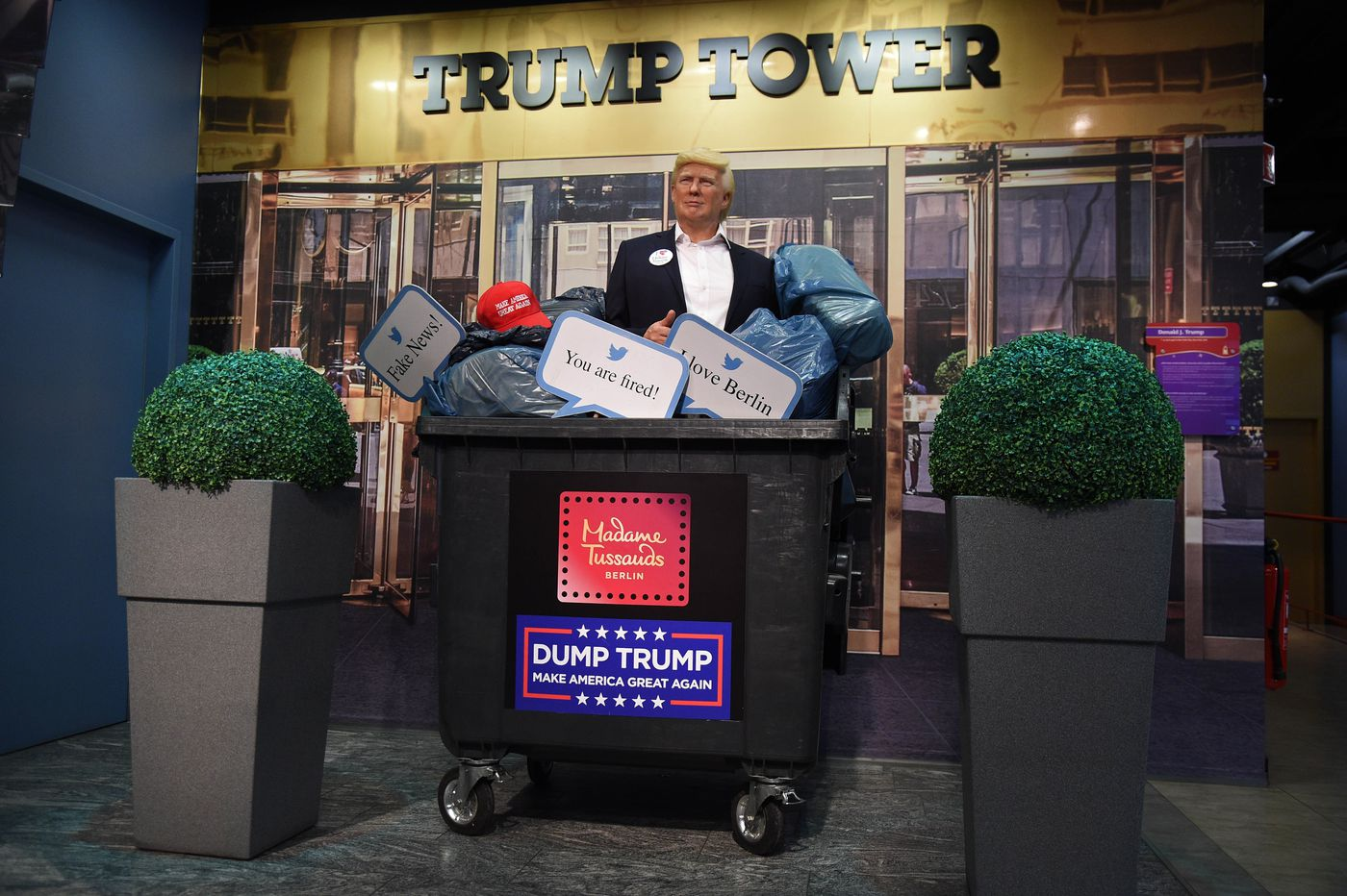 High Quality Madame Tussaud's Berlin takes out Trump trash Blank Meme Template