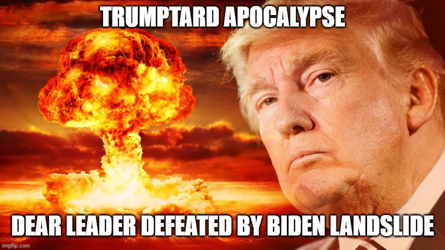 I guess the polls were correct in 2020, unlike 2016 | TRUMPTARD APOCALYPSE; DEAR LEADER DEFEATED BY BIDEN LANDSLIDE | image tagged in donald trump you're fired,dump trump,election 2020,biggest loser,apocalypse | made w/ Imgflip meme maker