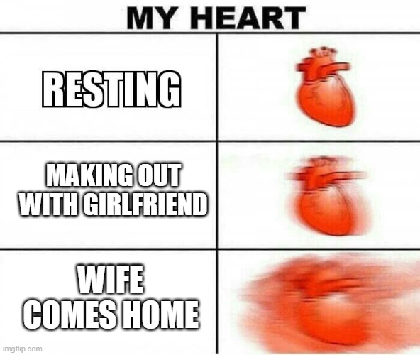It not what it looks like! | MAKING OUT WITH GIRLFRIEND; WIFE COMES HOME | image tagged in my heart | made w/ Imgflip meme maker