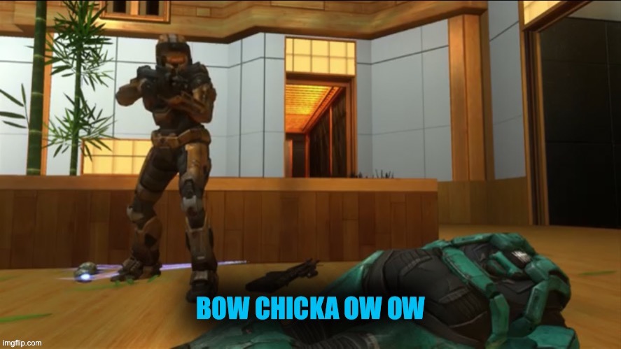 Just took a screenshot of one of the episodes of RvB i was watching | image tagged in rvb tucker bow chicka ow ow,memes,new template,rvb,bow chicka bow wow,tucker | made w/ Imgflip meme maker