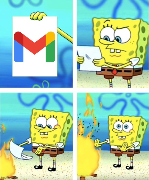 People vs. The New GMail Logo | image tagged in spongebob burning paper,gmail | made w/ Imgflip meme maker