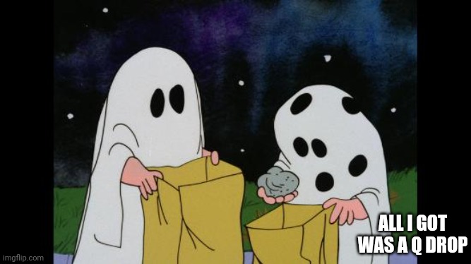 Charlie Brown Halloween Rock | ALL I GOT WAS A Q DROP | image tagged in charlie brown halloween rock | made w/ Imgflip meme maker