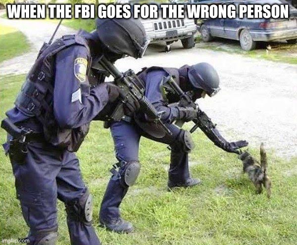 Cops Arrest Cat | WHEN THE FBI GOES FOR THE WRONG PERSON | image tagged in cops arrest cat | made w/ Imgflip meme maker