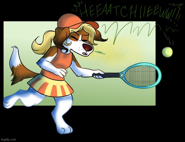 Pollen allergy in tennis... | image tagged in dog,pollen,allergy,allergic,sneezing,nose reddness | made w/ Imgflip meme maker