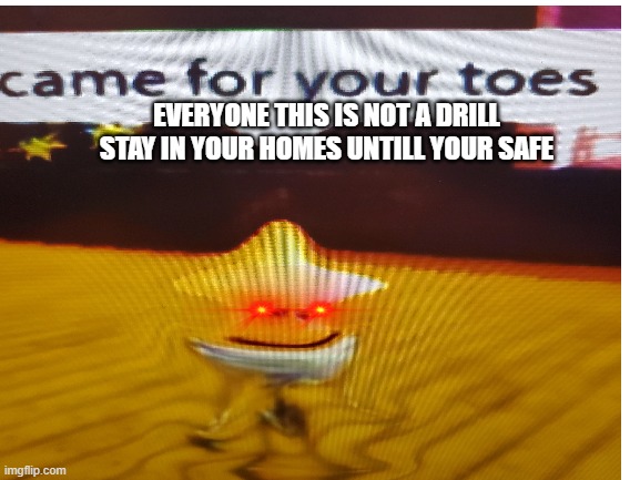 CAME FOR YOUR TOES | EVERYONE THIS IS NOT A DRILL STAY IN YOUR HOMES UNTILL YOUR SAFE | image tagged in toes | made w/ Imgflip meme maker