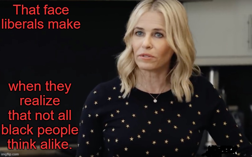 That face liberals make; when they realize that not all black people think alike. | image tagged in memes,liberal logic,liberalism,election 2020,chelsea handler | made w/ Imgflip meme maker