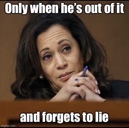 Kamala Harris  | Only when he’s out of it and forgets to lie | image tagged in kamala harris | made w/ Imgflip meme maker