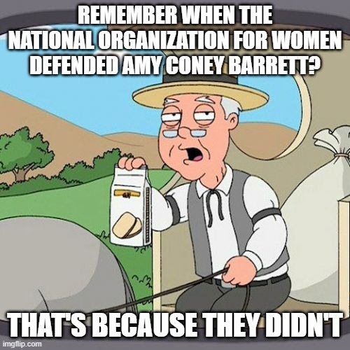 More sad than funny. National Organization for Whackjobs is closer. | REMEMBER WHEN THE NATIONAL ORGANIZATION FOR WOMEN DEFENDED AMY CONEY BARRETT? THAT'S BECAUSE THEY DIDN'T | image tagged in pepperidge farm remembers,funny memes,politics,scotus,women,liberal hypocrisy | made w/ Imgflip meme maker