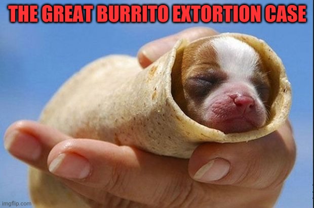 puppy burrito | THE GREAT BURRITO EXTORTION CASE | image tagged in puppy burrito | made w/ Imgflip meme maker