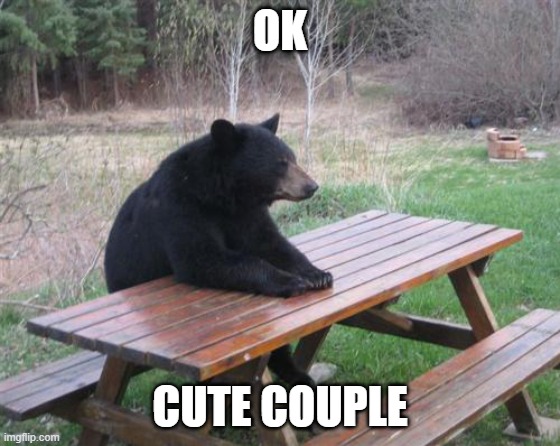 Bad Luck Bear Meme | OK CUTE COUPLE | image tagged in memes,bad luck bear | made w/ Imgflip meme maker