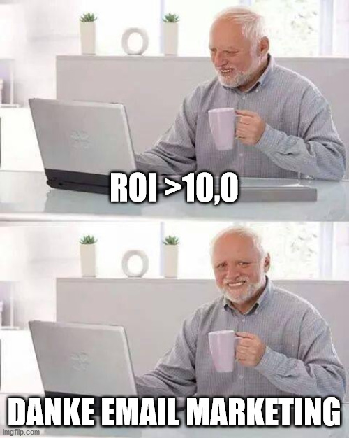 email marketing | ROI >10,0; DANKE EMAIL MARKETING | image tagged in memes,hide the pain harold | made w/ Imgflip meme maker