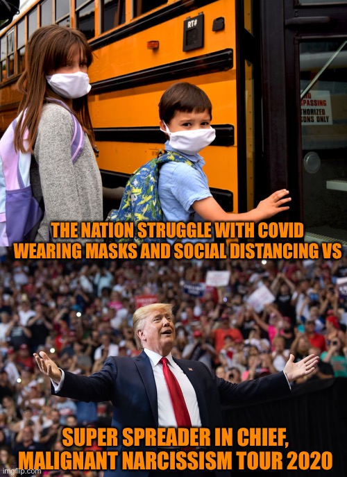 Covid numbers surge. Where could these surges be originating from? | THE NATION STRUGGLE WITH COVID
WEARING MASKS AND SOCIAL DISTANCING VS; SUPER SPREADER IN CHIEF, MALIGNANT NARCISSISM TOUR 2020 | image tagged in donald trump,covid-19,orange,funny,republicans,loser | made w/ Imgflip meme maker